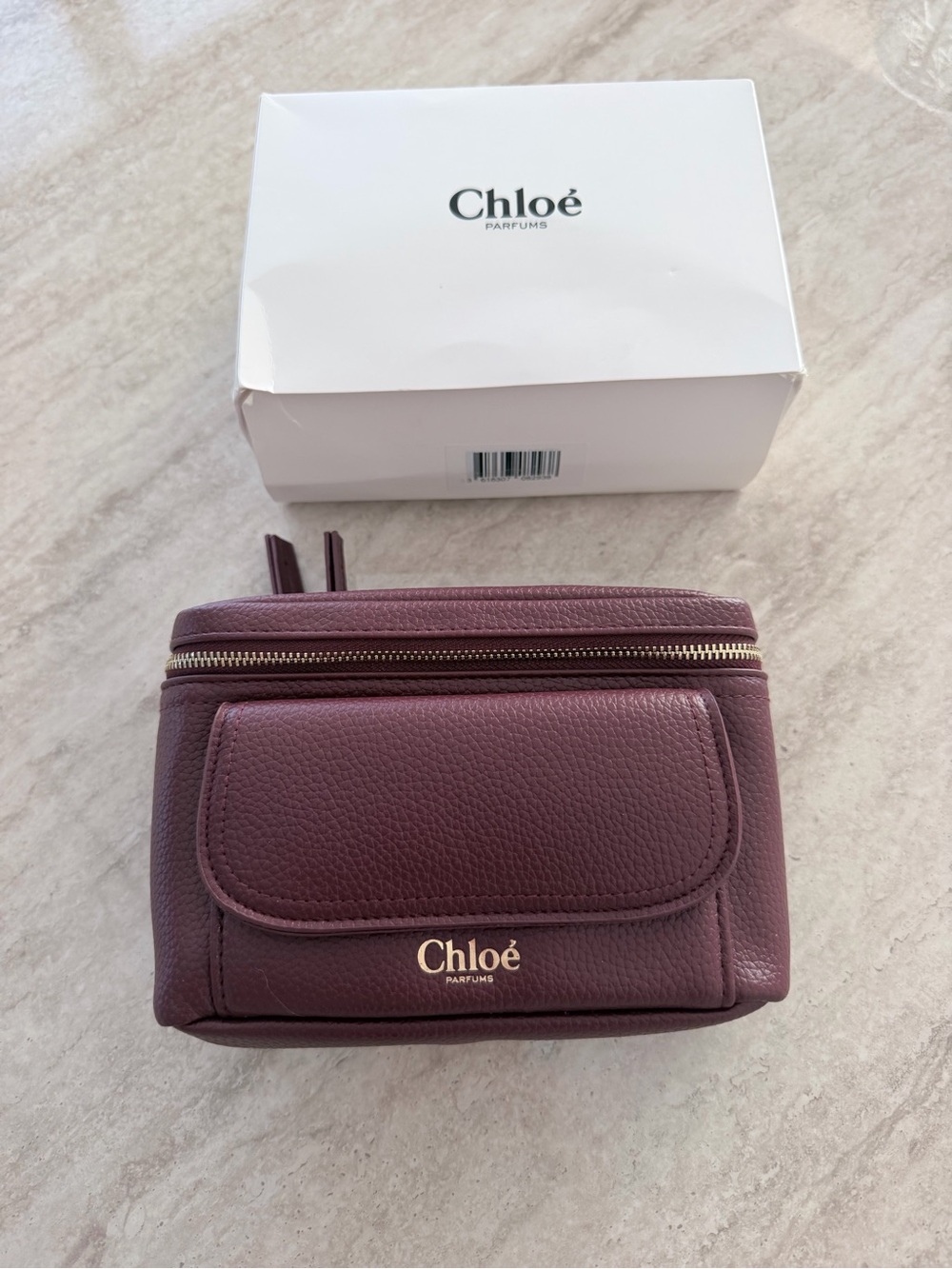 Chloé Pebbled Leather Cosmetic Pouch in Burgundy color